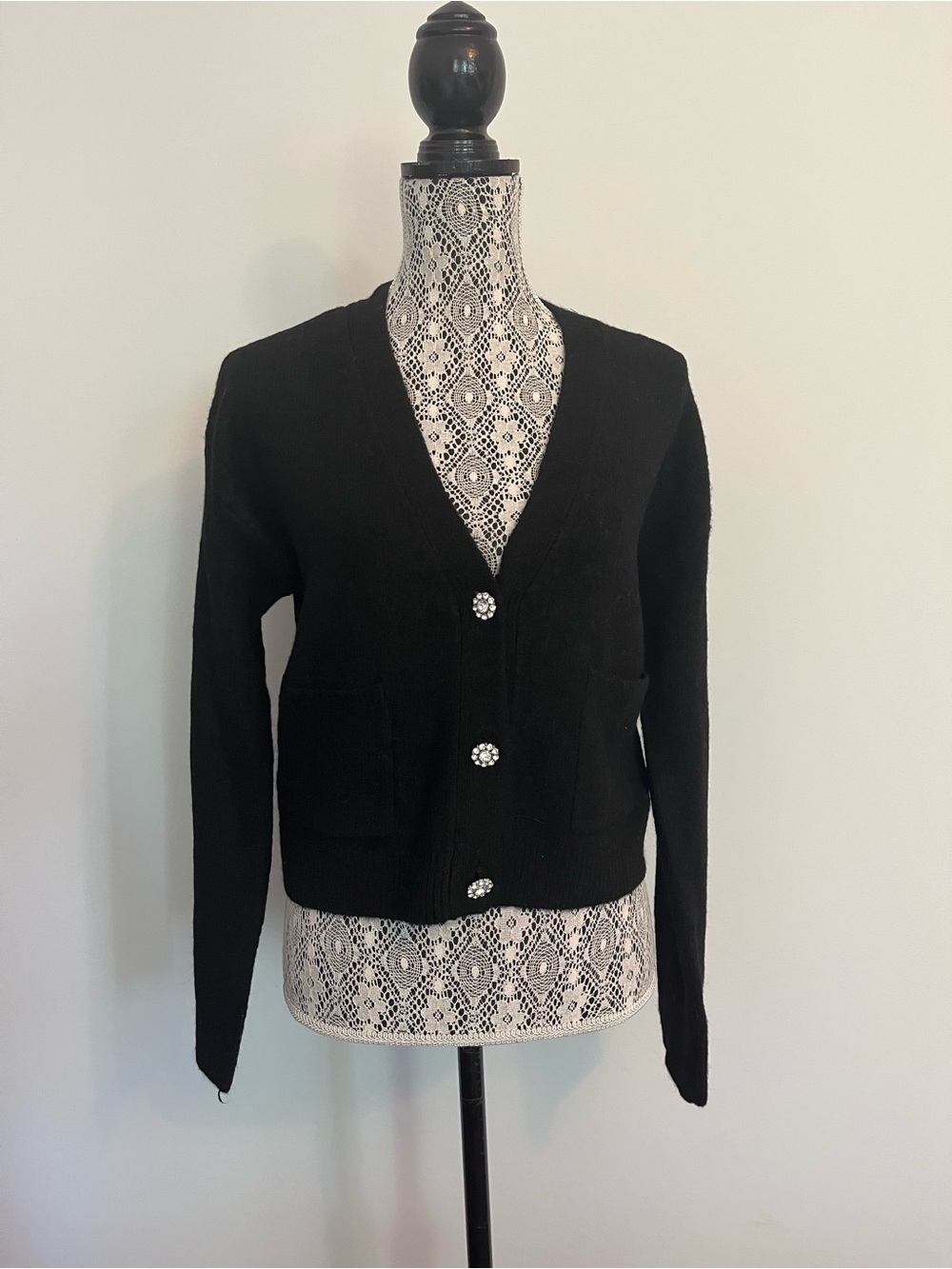 Dynamite Black V-Neck Cardigan with Embellished Buttons